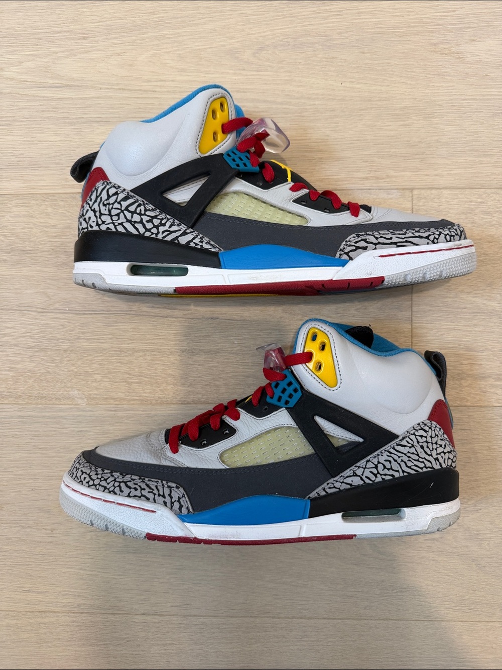Air Jordan Spizike Multicolor Sneakers — White, Blue, Red, Yellow, Black, Gray
